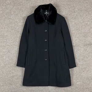 Vintage Braefair Black Mid Length Wool Blend Coat Womens 16 Removable Fur Collar